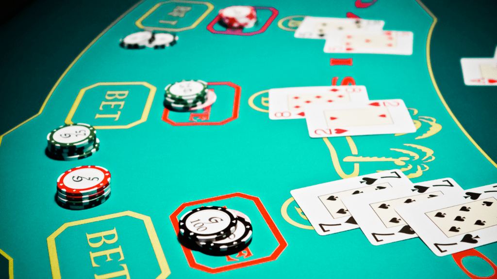 Casino table and casino chips and cards 